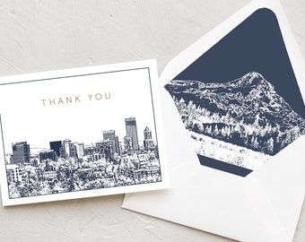 Portland Skyline Thank You Card - Portland, Oregon Greeting Card - Thank You Notes - Navy and White