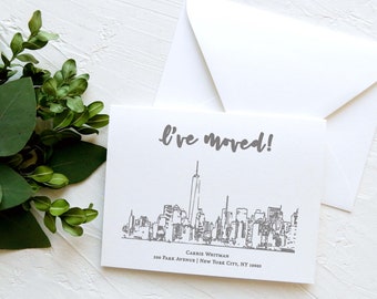 City Moving Announcements - New York City Skyline - NYC Skyline - PRINTED Moving Card - Grey