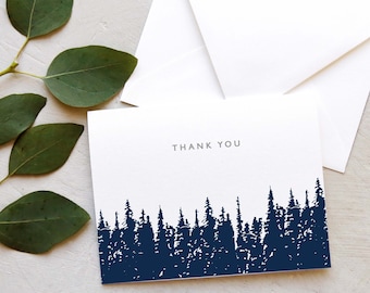 Tree Silhouette Thank You Card - Perfect for Mountain Themed Weddings - Tree Forest outdoor Greeting Card - Navy