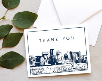 Boston Thank You Card - Boston Skyline Greeting Card - Thank You Notes - Boston Navy and White