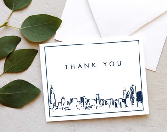 Chicago Thank You Card - Chicago Skyline Greeting Card - City Thank You Note - Chicago Navy and White