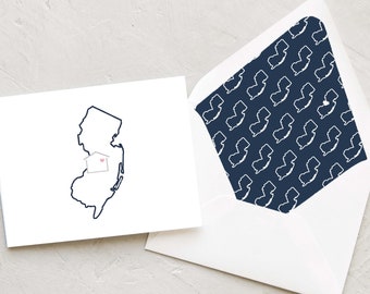 New Jersey - State Outline House and Heart Note Card Set - Navy