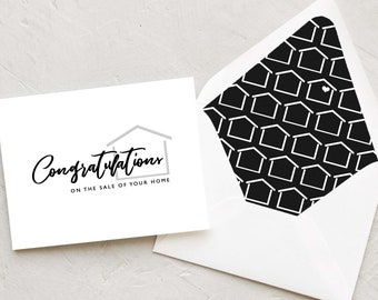 Real Estate Agent Cards - Realtor Card - Congratulations on the Sale of Your Home - Black and White