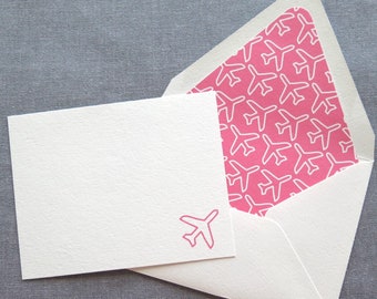 Airplane Notecards - Pink and White