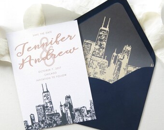 chicago skyline save the date destination wedding etsy