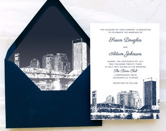 Jacksonville Wedding Invitation Suite - Jacksonville Skyline | Florida Wedding- Navy and White