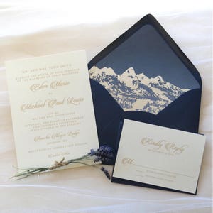 Mountain Wedding Invitation Suite - Outdoor | Rustic | Mountain Invitations - Navy and Ivory Wedding Invitations