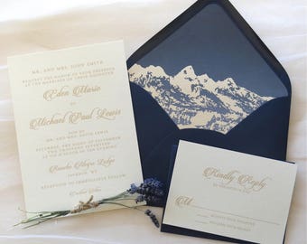 Mountain Wedding Invitation Suite - Outdoor | Rustic | Mountain Invitations - Navy and Ivory Wedding Invitations