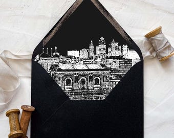 Kansas City Skyline Lined Envelopes - Perfect for Weddings and Invitations - Multiple Colors Available