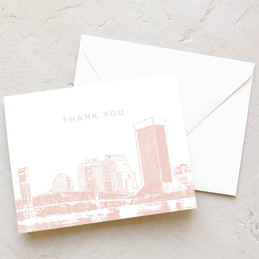 Jacksonville Skyline Thank You Card Jacksonville Florida Note Cards Personal Stationery Etsy