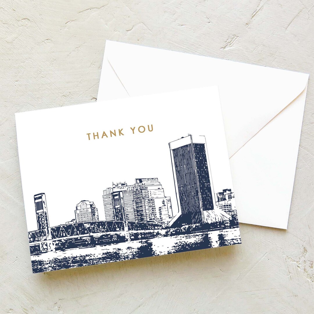 Jacksonville Skyline Thank You Card Jacksonville Florida Etsy