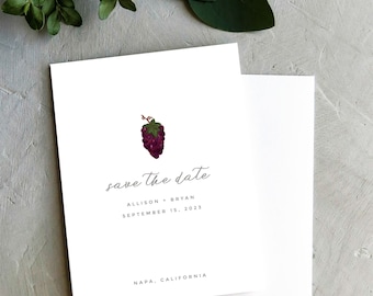 Vineyard Save the Date Cards | Grapes on a Vine | Grape Bunch | Winery Wedding | A2 Size PRINTED