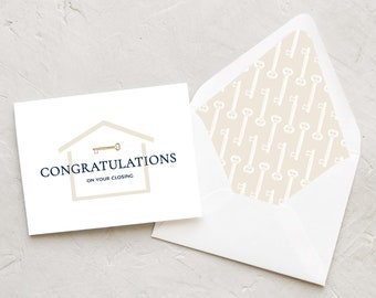 Real Estate Cards - Congratulations on Your Closing - Realtor Bulk Set Blank Cards - Navy with Gold -  VINTAGE KEY