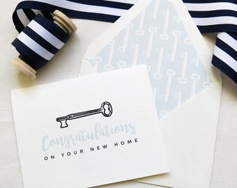 Congratulations on Your New Home - Real Estate Agent Card- Realtor Card - Vintage Key - Black and Mint