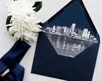 Miami Skyline - Lined Envelopes for Invitations | Weddings - Multiple Colors Available