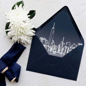 New York City Skyline Wedding Invitation Suite NYC Freedom Tower Navy and Gold image 6