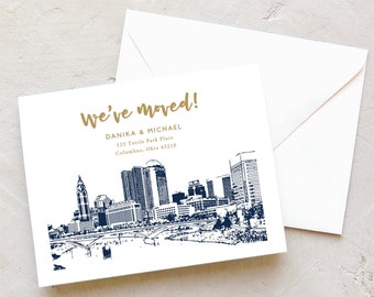 Columbus Ohio Moving Announcement - Columbus | Ohio Skyline Change of Address - Moving Cards - Navy and Gold