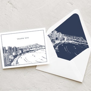 Honolulu Skyline - Thank You Card - Honolulu | Hawaii - Note Cards | Personal Stationery