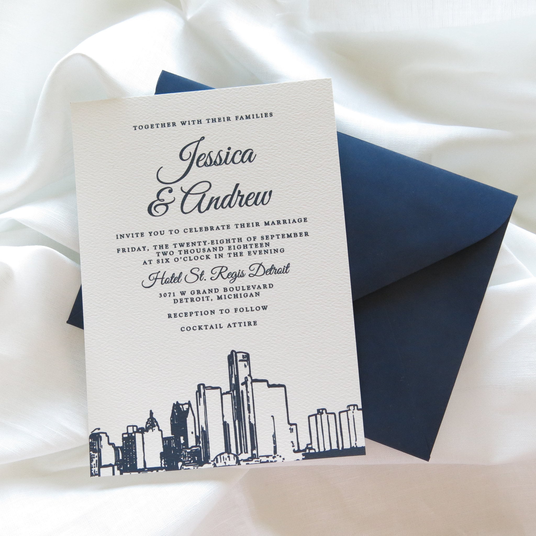 Detroit Wedding Invitation Suite Detroit Michigan Skyline Etsy