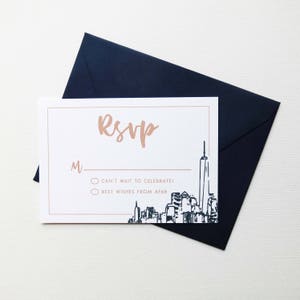 New York City Skyline Wedding Invitation Suite NYC Freedom Tower Navy and Gold image 4