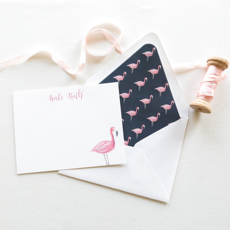 Personal Stationery Pink Flamingo Flamingo Thank You Notes Coastal