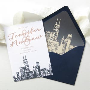 Chicago Skyline Save the Date Cards - A7 Size - Chicago Wedding Invitation Suite - Save the Date - PRINTED