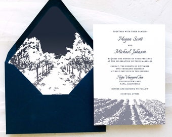 Vineyard Wedding Invitation Suite - Napa Valley - Navy and White Wedding Invitations