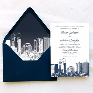 Phoenix Wedding Invitation Suite - Phoenix Skyline | Arizona Wedding- Navy and White
