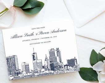 Atlanta Skyline Save the Date Cards - A7 Size - Atlanta | Georgia Wedding Invitation Suite - Save the Date - PRINTED