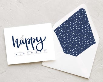 Happy Birthday Card Pack - Navy and Silver with Party Hat