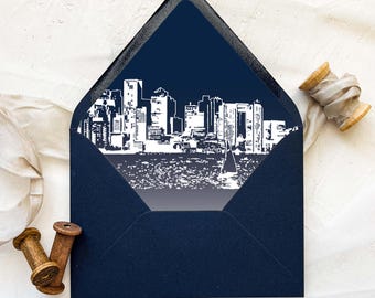Boston Skyline - Lined Envelopes for Invitations | Weddings - Multiple Colors Available