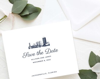 Jacksonville, Florida Skyline Save the Date Cards | A2 Size | Wedding | Invitations | PRINTED