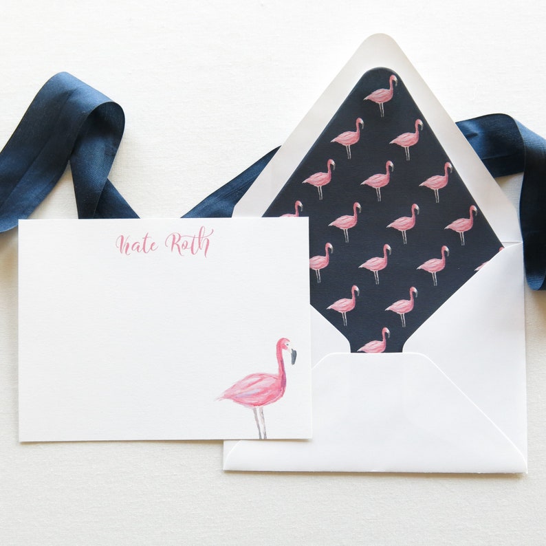 Personal Stationery Pink Flamingo Flamingo Thank You Notes Coastal