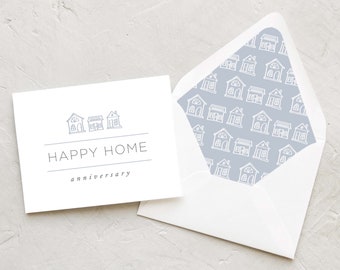 Happy Home Anniversary Card - Realtor Greeting Card - Real Estate Notes (Set of 10) Blank Inside - Lined Envelopes - SKETCHED HOUSES