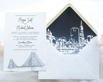 San Francisco Wedding Invitation Suite - Golden Gate Bridge - Wedding Invitations - Grey and White