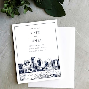 Boston, Massachusetts Skyline Save the Date Cards | A2 Size | Wedding | Invitations | PRINTED