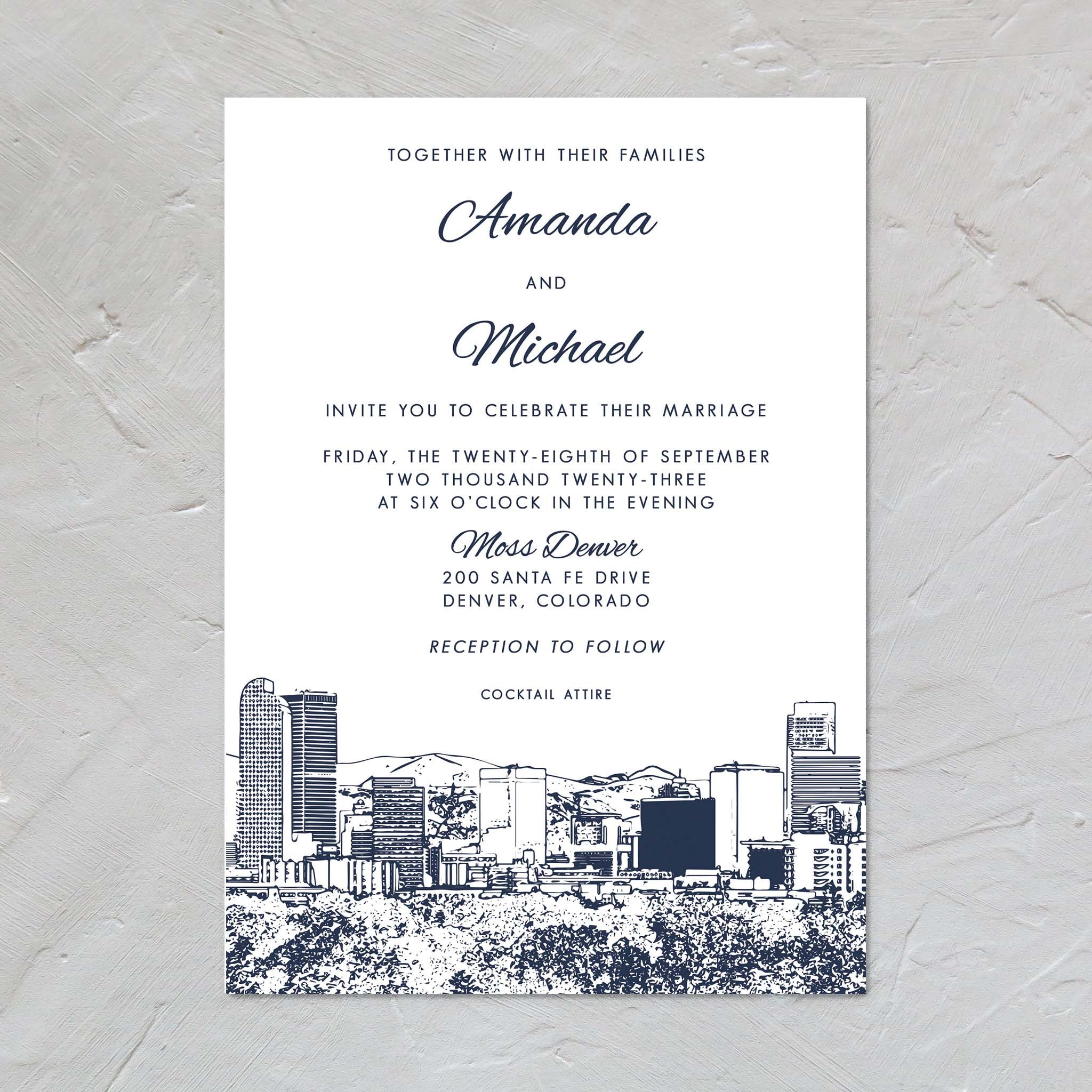 Denver Skyline Wedding Invitation Suite Denver Colorado Etsy