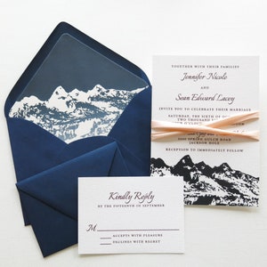 Mountain Wedding Invitation Suite - Teton Mountains - Navy and Wine Wedding Invitations