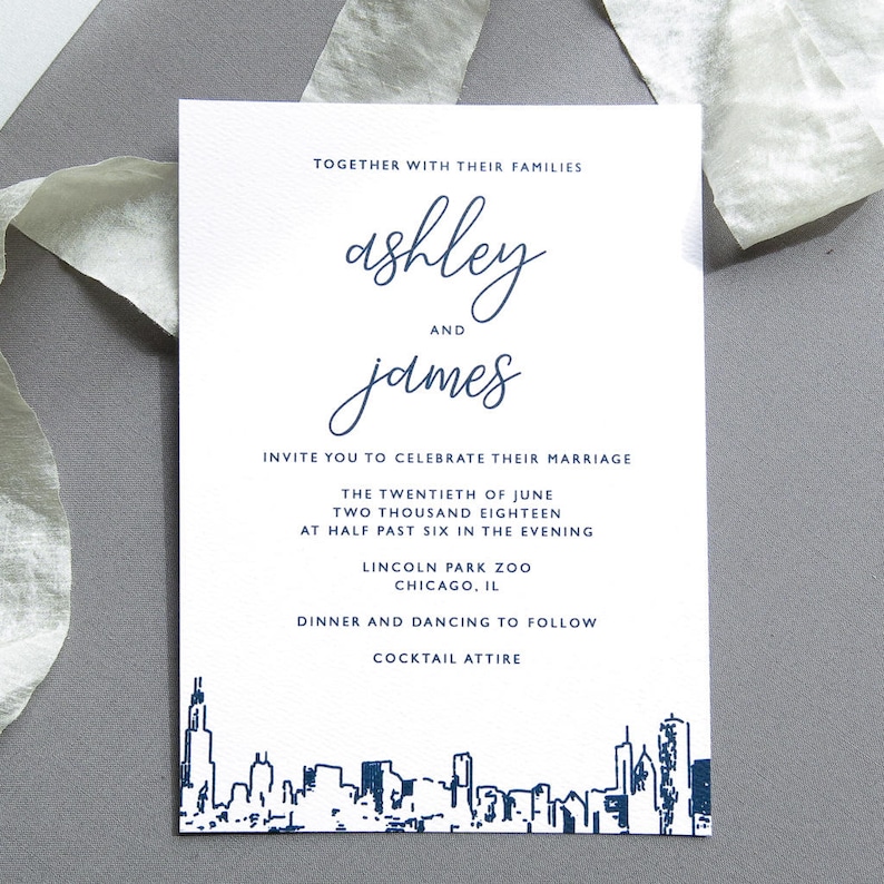 Chicago Skyline Wedding Invitation Suite Chicago Wedding | Etsy