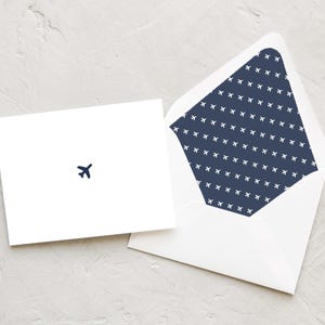 Airplane Note Cards - Aviation Travel | Pilot | Crew | Flight Attendant Stationery - Note Sets with Lined Envelopes - Airplane Filled Navy