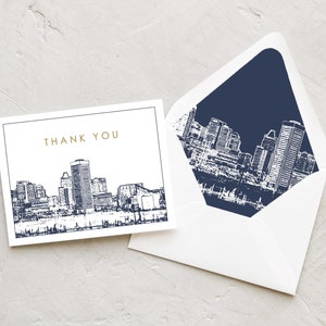 Baltimore Skyline Thank You Card Baltimore Maryland Note Cards Personal Stationery image 2