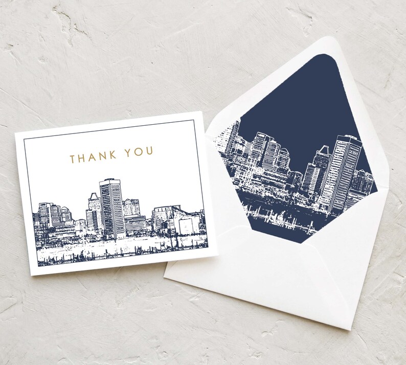Baltimore Skyline Thank You Card Baltimore Maryland Note Cards Personal Stationery image 2