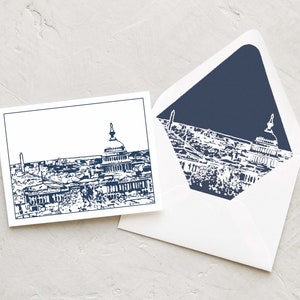 Washington DC Stationery - DC Skyline Note Cards Blank - Washington DC Navy and White