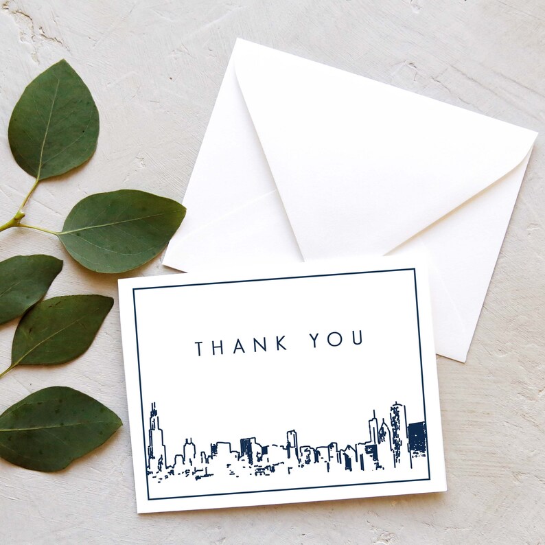 Chicago Thank You Card Chicago Skyline Greeting Card City Etsy