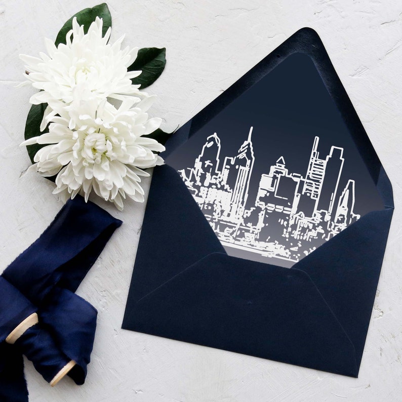 Philadelphia Wedding Invitation Suite Philadelphia Skyline Navy and White SAMPLE image 3