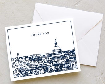 Washington DC Thank You Card - DC Skyline Greeting Card - Thank You Notes - Washington DC Navy and White