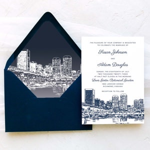 Richmond Wedding Invitation Suite - Richmond Skyline | Virginia Wedding- Navy and White