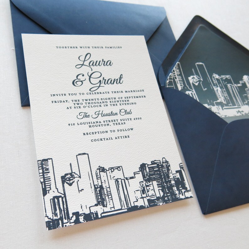 Houston Wedding Invitation Suite Houston Skyline / Texas Etsy