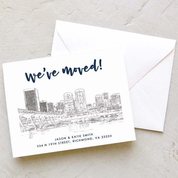 Navy and Grey Moving Announcement Change of Address Virginia Richmond Skyline