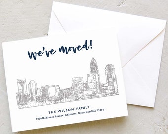 Charlotte Moving Announcement - Charlotte, North Carolina Skyline Change of Address - Moving Cards - Navy and Grey